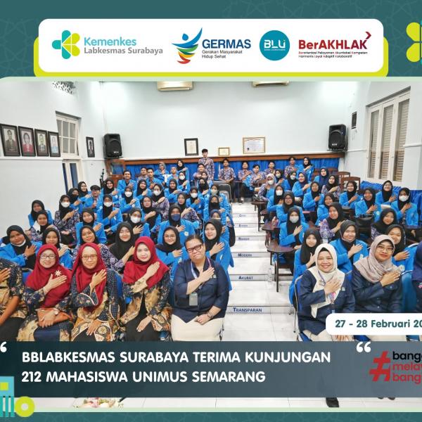 BBLABKESMAS SURABAYA TERIMA KUNJUNGAN 212 MAHASISWA UNIMUS SEMARANG